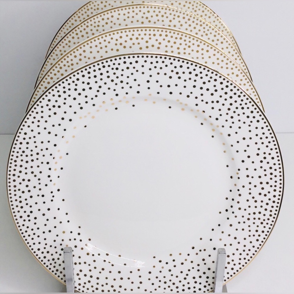 4 Salad Plates Gold Dots Grace Fine Porcelain 8" New